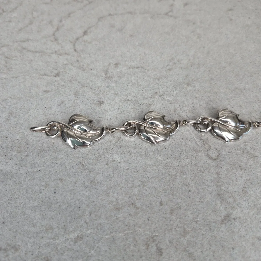 Danecraft Bracelet Sterling Silver Leaf Link Vintage Silver Women
